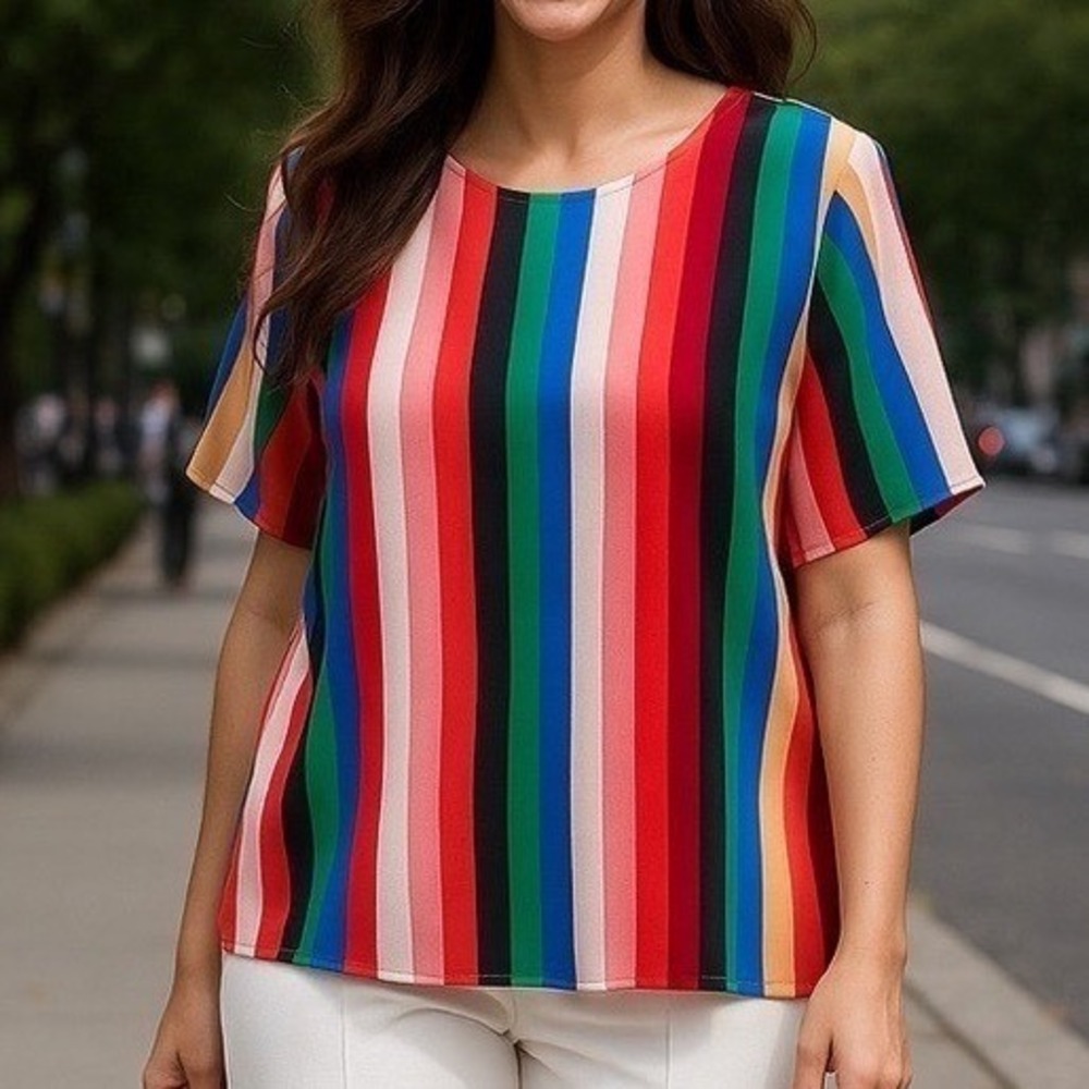 Forever 21 Multicolored Striped Short Sleeve Blouse NWT